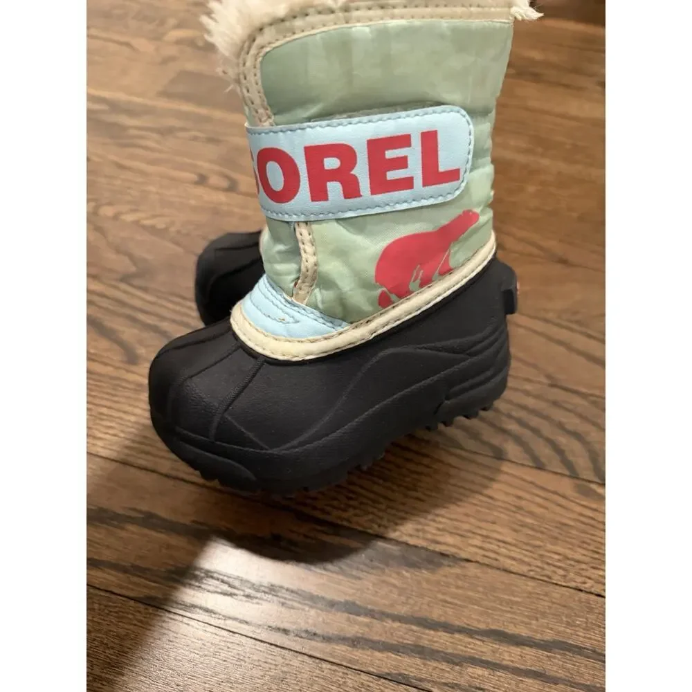 Sorel Snow Commander Girls Snow Boots Turquoise Pink Sz 6c Waterproof Insulated
